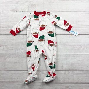 Carter’s Baby Fleece Footed Pajamas Santa Print Zip Up Sleeper NWT 12 Months